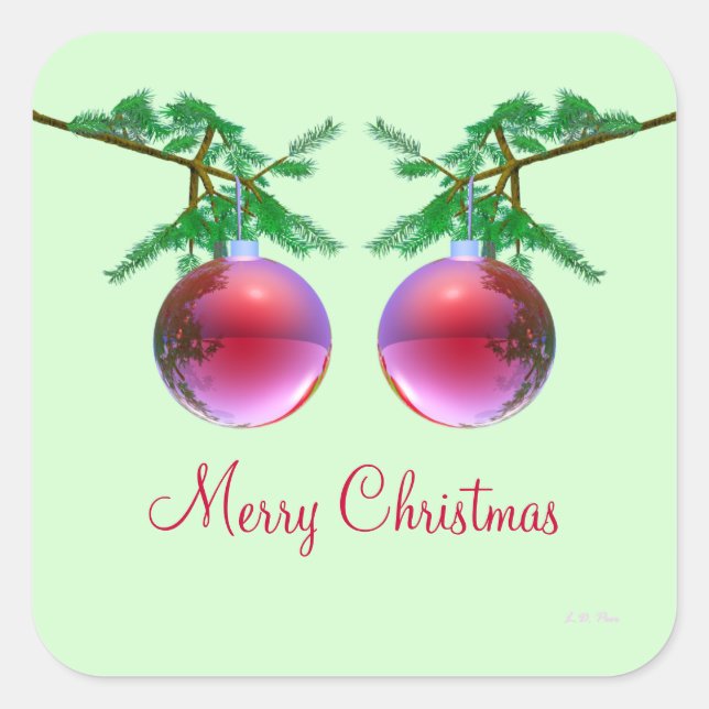 Sticker Carré Deux boules de Noël Joyeuses Rouges (Devant)
