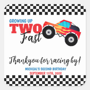 Sticker Carré Deux Camion Monster Rapide 2e anniversaire