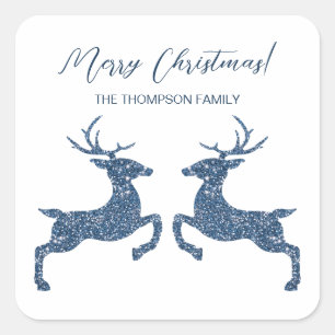 Sticker Carré Deux Cerfs En Faux Blue Parties scintillant Look E