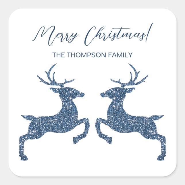 Sticker Carré Deux Cerfs En Faux Blue Parties scintillant Look E (Devant)