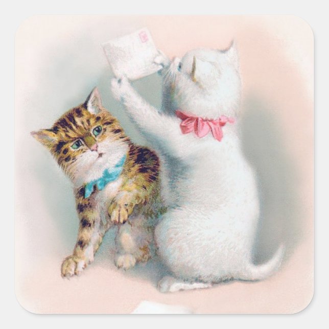 Sticker Carré Deux chatons mignons - Art Chat Anthropomorphique  (Devant)