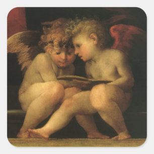 Sticker Carré Deux Cherubs Lecture par Rosso Fiorentino, Angels