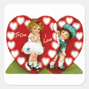 Sticker Carré Deux coeurs