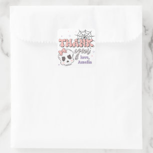 Sticker Carré Deux Éffrayant rose pâle Halloween Anniversaire Me