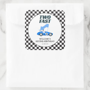 Sticker Carré Deux Fast Blue Race Car deuxième anniversaire