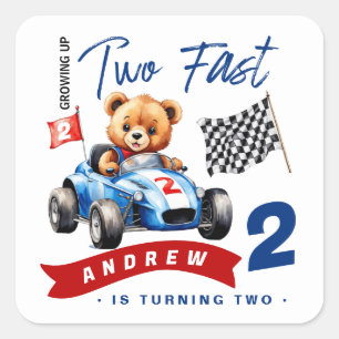 Sticker Carré Deux Fast Race Car 2e Anniversaire