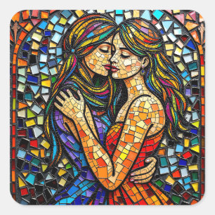 Sticker Carré Deux femmes en mosaïque style carrelage Ai Art