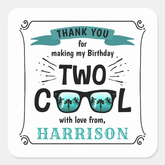 Sticker Carré Deux garçons Cool 2e fête d'anniversaire Favoriser (Devant)