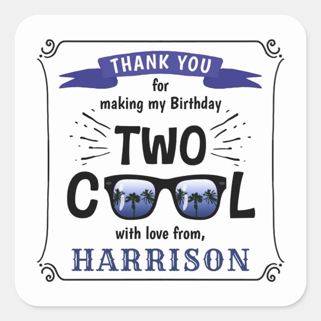 Sticker Carré Deux garçons Cool 2e fête d'anniversaire Favoriser (Devant)