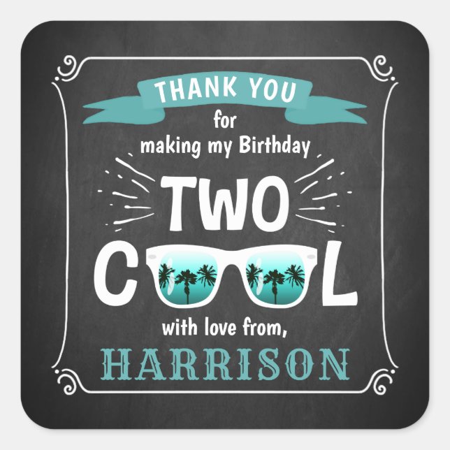 Sticker Carré Deux garçons Cool Chalkboard 2e fête d'anniversair (Devant)