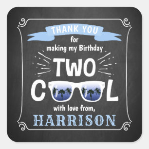 Sticker Carré Deux garçons Cool Chalkboard 2e fête d'anniversair