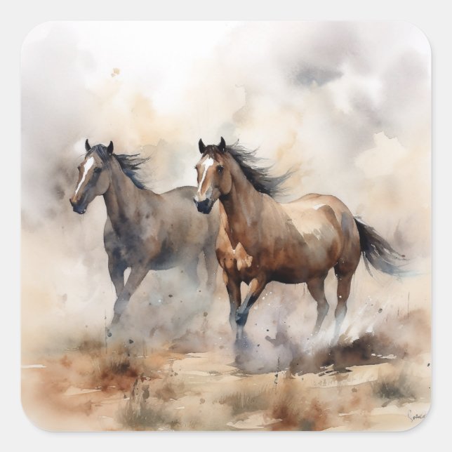 Sticker Carré "Deux moutardes sauvages" Aquarelle occidentale Du (Devant)