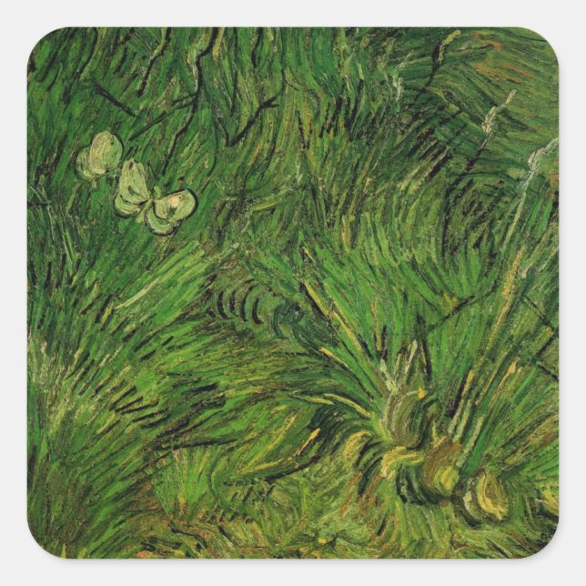 Sticker Carré Deux papillons blancs par Vincent van Gogh (Devant)