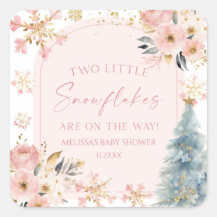 Sticker Carré Deux petits flocons de neige Baby shower jumeaux d