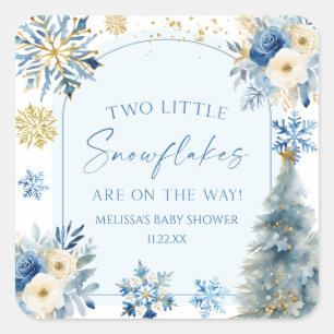 Sticker Carré Deux petits flocons de neige Baby shower jumeaux d