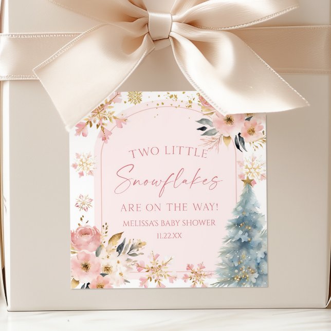 Sticker Carré Deux petits flocons de neige Baby shower jumeaux d (Créateur téléchargé)