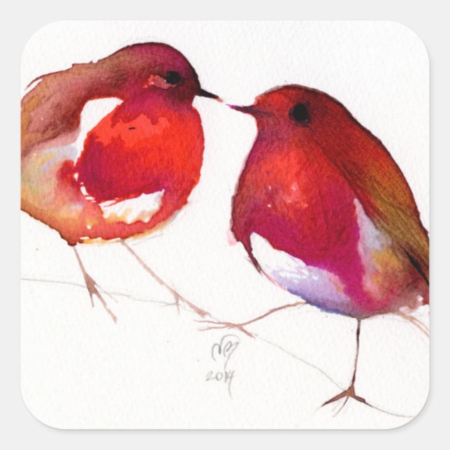 Sticker Carré Deux petits oiseaux d'encre 2014 (Devant)