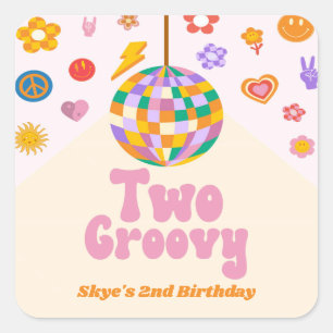 Sticker Carré Deux Super Disco Ball 2e fête d'anniversaire Favor