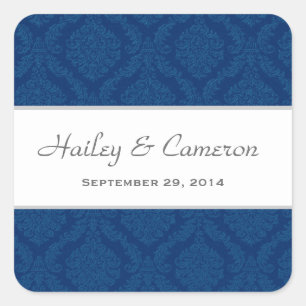 Sticker Carré Deux tonalités Navy Blue Mariage damassé V16