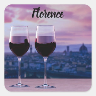 Sticker Carré Deux verres de vin rouge sur la ligne d'horizon de