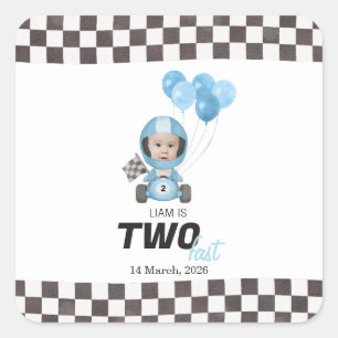 Sticker Carré Deux Voiture de Course Bleue Rapide Photo Personna