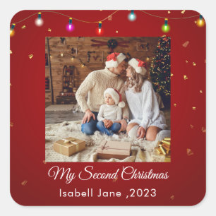 Sticker Carré Deuxième Noël Personnalisé Famille Photo Modèle