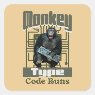 Sticker Carré Développeur Full-Stack de type singe, code s'exécu