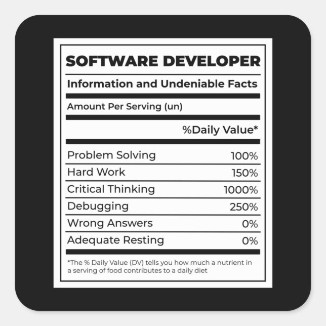 Sticker Carré Développeur logiciel Funny neutritunal (Devant)