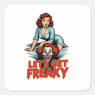 Sticker Carré Devenons Fous – Rétro Pin-Up & Clown Flippant