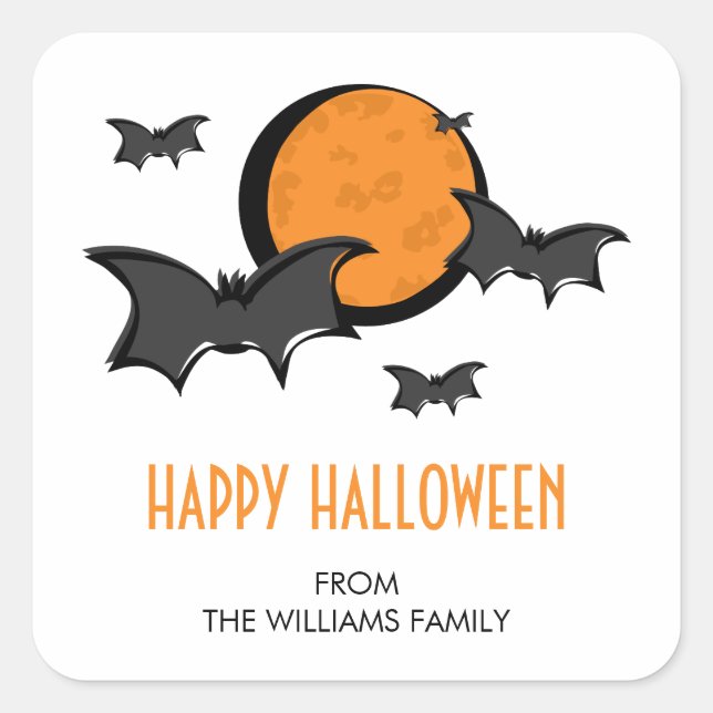 Sticker Carré d'Halloween chauves-souris et lune (Devant)