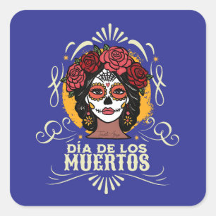 Sticker Carré Día de los Muertos Catrina con Rosas