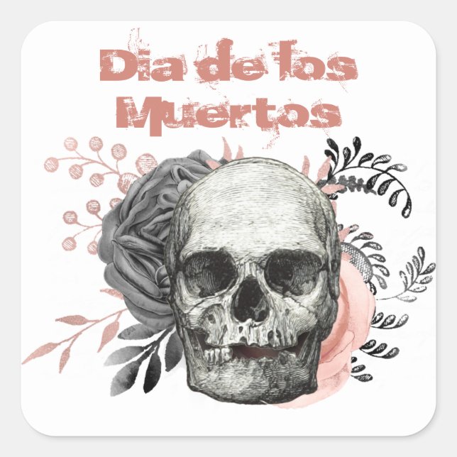 Sticker Carré Dia de los Muertos Gray Rose Crâne (Devant)