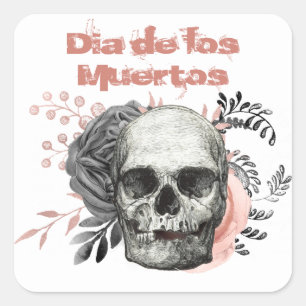 Sticker Carré Dia de los Muertos Gray Rose Crâne