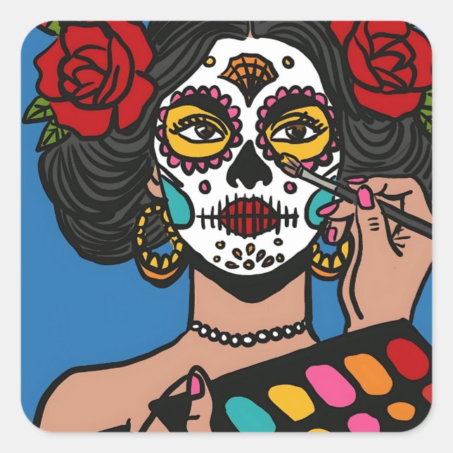 Sticker Carré Dia de los Muertos Main tiré Catrina (Devant)