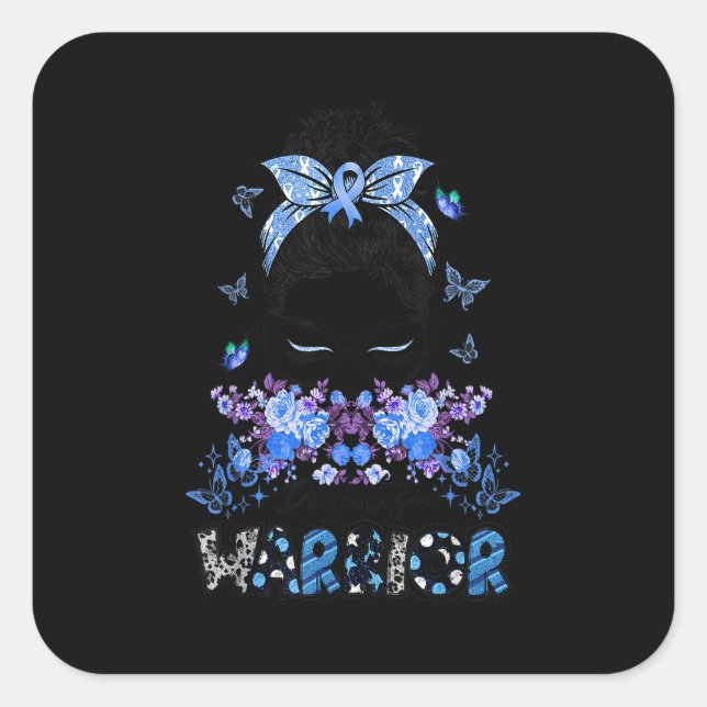 Sticker Carré Diabetes Warrior Awareness Messy Bun Butterfly Rib (Devant)