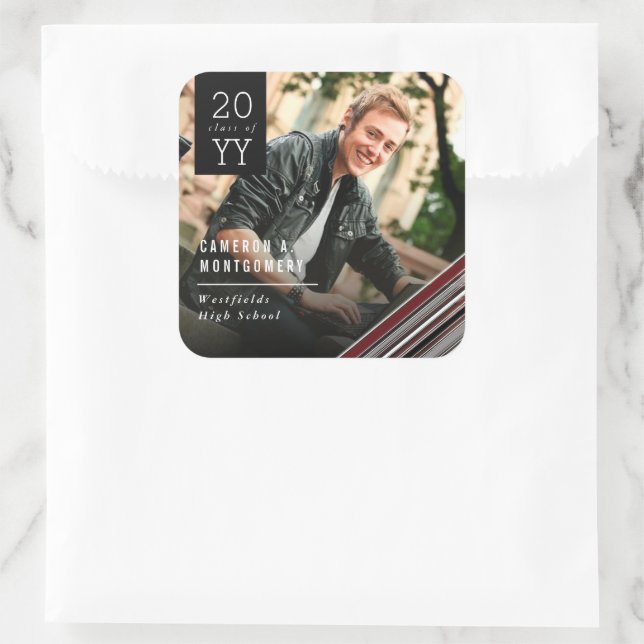 Sticker Carré Diagonale Preppy Brown Pin Stripes Photo Graduatio (Sac)