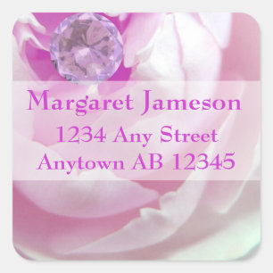 Sticker Carré Diamant en rose Mariage Adresse de retour Label
