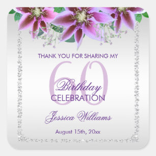 Sticker Carré Diamants et Fleurs Classiques Anniversaire