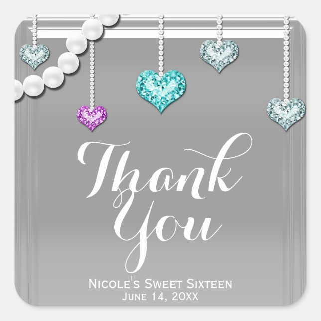 Sticker Carré Diamants et Perles Bijoux à billes d'argent Glam P (Devant)