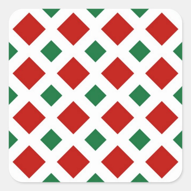 Sticker Carré Diamants rouges et verts sur blanc (Devant)