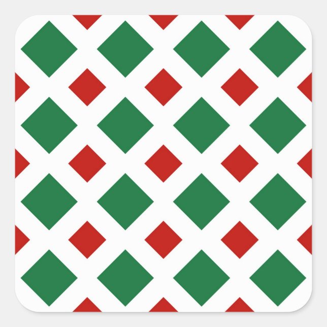 Sticker Carré Diamants verts et rouges sur blanc (Devant)