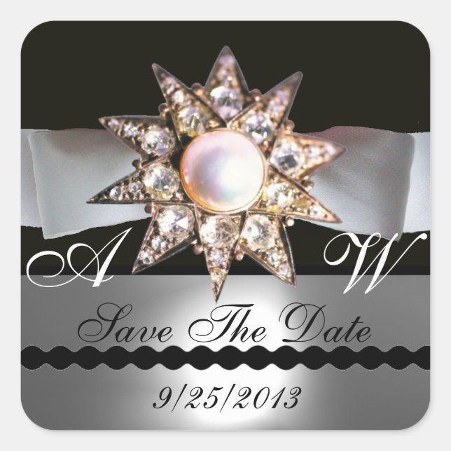 STICKER CARRÉ DIAMOND STARS NOIR BLANC RIBBON MONOGRAM (Devant)