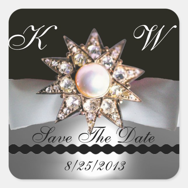 STICKER CARRÉ DIAMOND STARS NOIR BLANC RIBBON MONOGRAM (Devant)