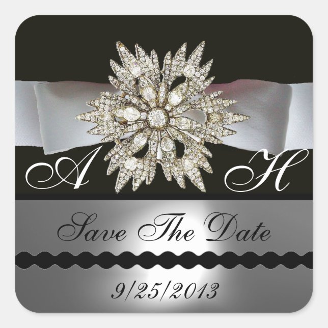 STICKER CARRÉ DIAMOND STARS NOIR BLANC RIBBON MONOGRAM (Devant)