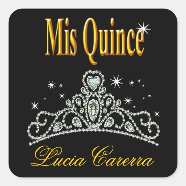Sticker Carré Diamond Tiara Quinceañera (noir/jaune) (Devant)