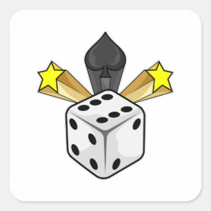 Sticker Carré Dice au Poker avec pique et étoiles