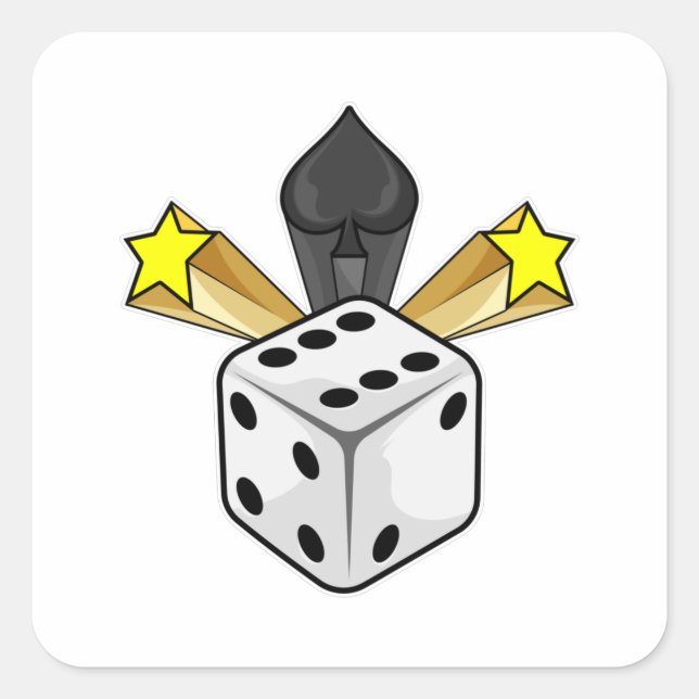 Sticker Carré Dice au Poker avec pique et étoiles (Devant)