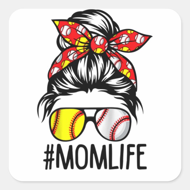 Sticker Carré Die Maman Vie Softball Baseball Fête des mères (Devant)