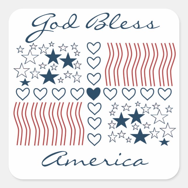 Sticker Carré Dieu bénisse l'Amérique Étoiles patriotiques rayur (Devant)
