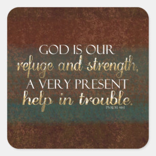 Sticker Carré Dieu est notre brun/or chrétiens de vers de bible